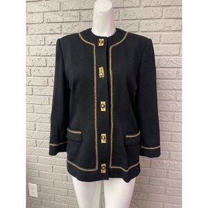 Focus 2000 by Charles Glueck Black Knit Sweater  / Jacket Gold Tone Detail 8